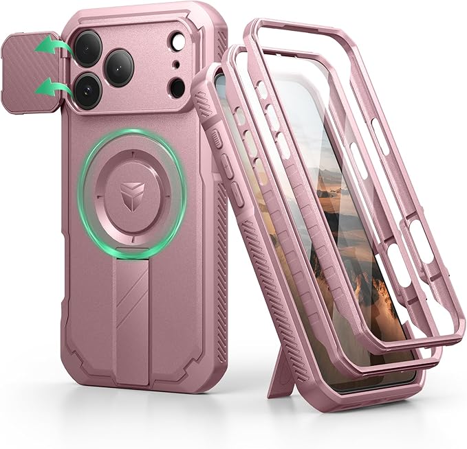 Dexnor for iPhone 17 Pro Max Case [2 Front Frame &amp Built-in Flip Camera Cover &amp Kickstand] Compatible with MagSafe Heavy-Duty Shockproof Portection Case with Screen Protector 6.9 inch Peon