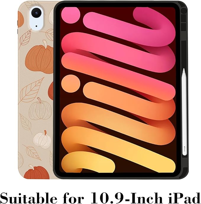 MAYCARI Fall Brown Leaves Pumpkins iPad Case for iPad 2022 10.9 Inch with Pencil Holder Handmade iPad 10th Generation Case Cover Autumn Fine Grained iPad Protecitve Hard Case with Auto Wake/Sleep
