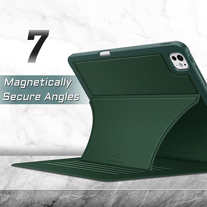 Fintie Magnetic Stand Case for iPad Pro 13-inch (M5) 2025 / (M4) 2024 - Multiple Angles Shockproof Rugged Soft TPU Cover with Pencil Holder Auto Sleep/Wake Green
