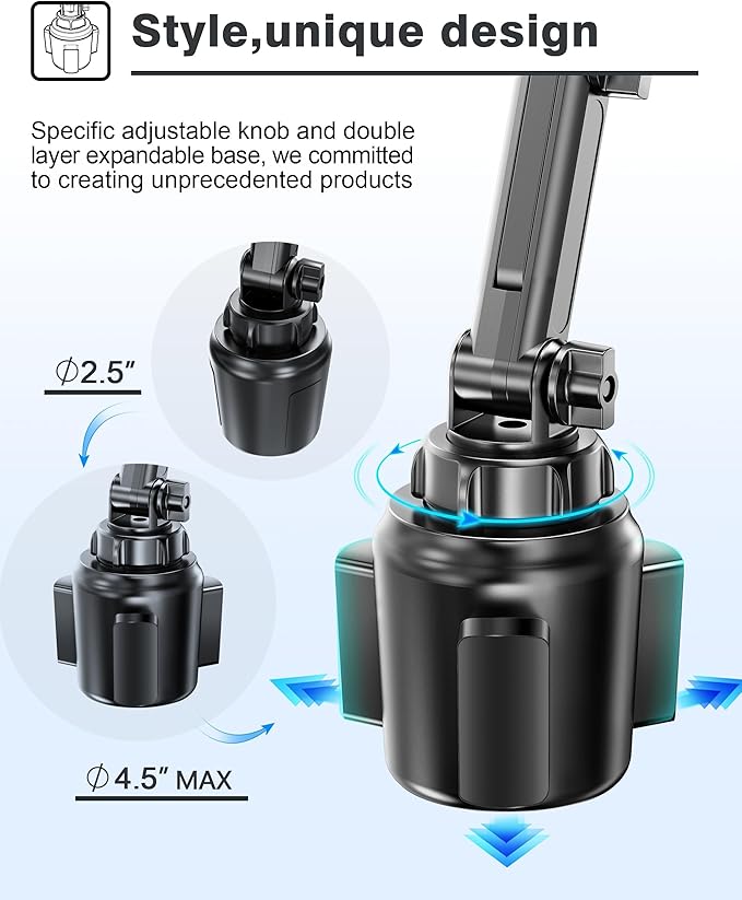 [Upgraded] TOPGO Cup Phone Mount Wireless ChargerUniversal Cell Phone Holder Car Charger Wireless-Charger-Cup-Phone-Holder Fast Charging for iPhone16/16 Pro/16 Pro Max Samsung Galaxy - Black