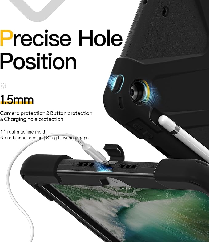 BRAECN Case for iPad 6th/5th GenerationiPad 9.7 2018/2017 Case-Heavy Duty Shockproof Rugged with Pencil HolderShoulder Strap &amp Rotating Hand Strap/Stand for iPad 6th Gen A1893/A1954/A1822-Black