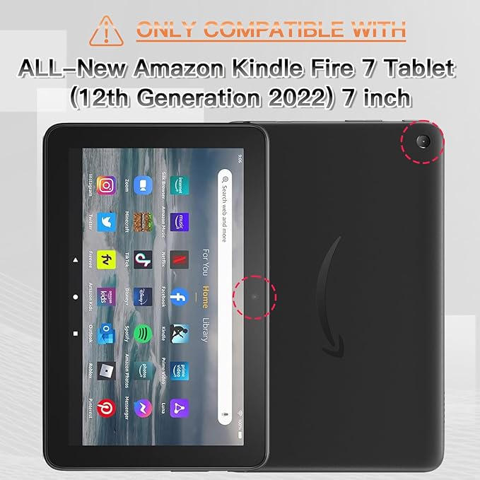 BRAECNstock for Amazon Fire 7 Tablet Case (12th Generation 2022 Release) 7 Shockproof Protective Kids Case with [Rotating Hand Strap] &amp Stand Pen Holder Shoulder Strap Black