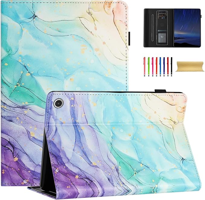 Dteck Case for Amazon Fire HD 10 and Fire HD 10 Plus (11th Generation 2021 Released) Lightweight Premium PU Leather Flip Folio Stand Wallet Case with Card Slots Stylus Loop Elastic BandMarble