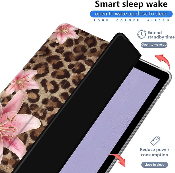 Cute Lily Flower Case for iPad mini 7 (A17 Pro) 2024 / iPad mini 6 2021 8.3 Inch Animal Print Aesthetic Design Foldable Leather Protective Case Soft Back Cover with Pencil Holder