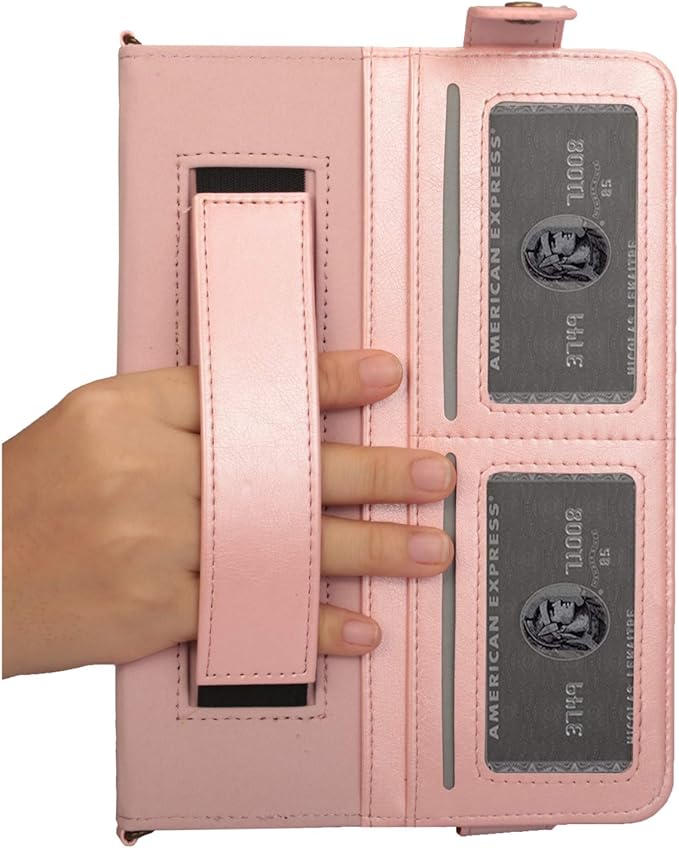 7.9-inch iPad mini Case with Pencil Holder Techcircle Smart Folio Stand PU Leather Crossbody iPad mini Series Cover with Hand Strap Multiple Card Slots Envelope Pocket Wallet Case Rose Gold