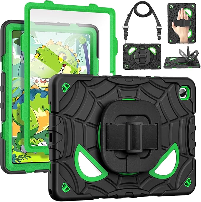 Grifobes Case for Samsung Galaxy Tab A11+ / A9+ Plus 11 inch 2026/2024 Full Body Protection with Screen Protector/Rotating Stand Hand/Shoulder Strap for 11” Tablet Cover Black+Green