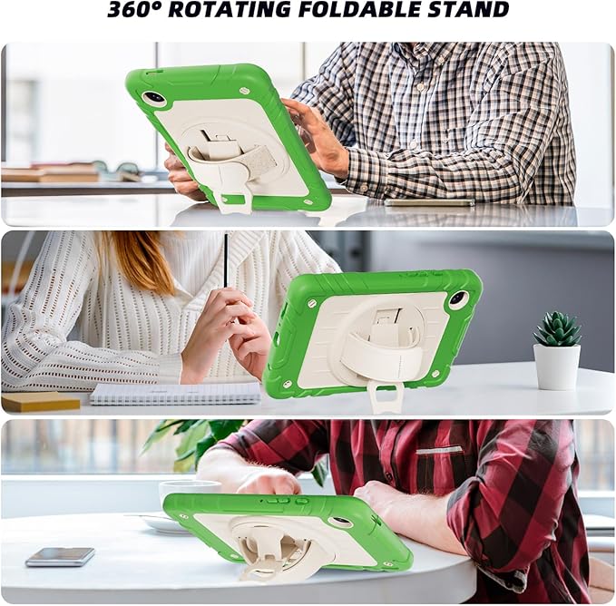 Case for Samsung Galaxy Tab A9 Case 8.7 Inch 2023 with 360 Rotating Hand Strap &amp Shoulder StrapProtective Case for Galaxy Tab A9 8.7 Tablet SM-X110/X115/X117 (Green+White)