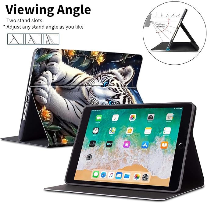 for iPad (A16) 11th Generation Case 11 2025for iPad 10th Gen Case 10.9 2022-Leather Adjustable Stand Smart Cover with S Pen Holder &amp Auto Wake/SleepCute White Tiger