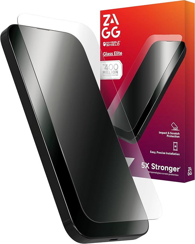 ZAGG Glass Elite Screen Protector for iPhone 16 Plus / 15 Plus - 5X Stronger Reinforced Edges Ultra-Strong Tempered Glass Scratch Resistant Anti-Smudge InvisibleShield Easy Installation Eco-Fri