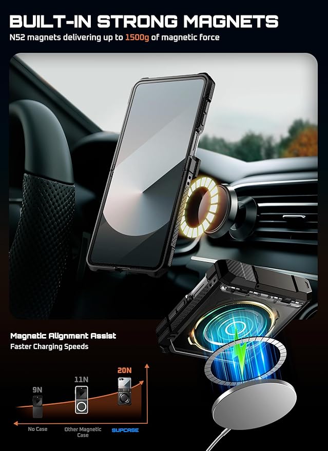 SUPCASE for Samsung Galaxy Z Flip 7 Case with Stand &amp Front Screen Protector (Unicorn Beetle Grip) [Support MagSafe] [Hinge Protection] Full Body Military-Grade Translucent Back Phone Cover Blac