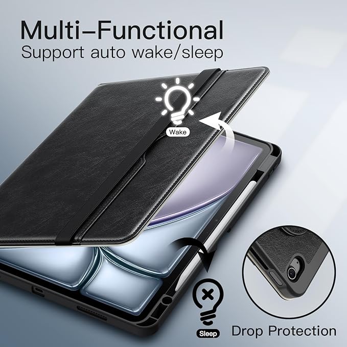 JETech Rotating Case for iPad Air 13-Inch M4/M3/M2 (2026/2025/2024) with Pencil Holder 360 Degree Rotation PU Leather Folio Protective Cover (Black)