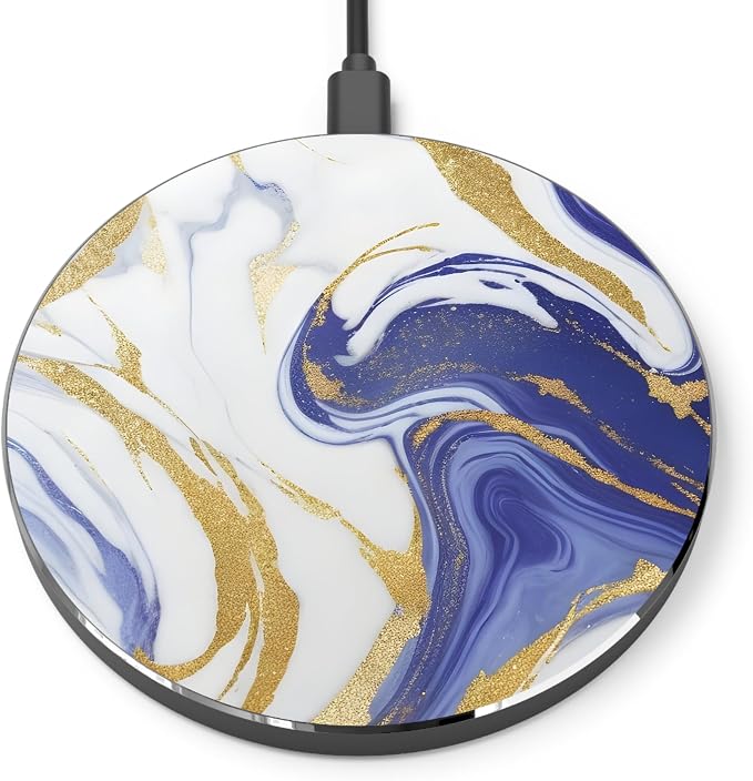 White & Blue with Golden Swirls