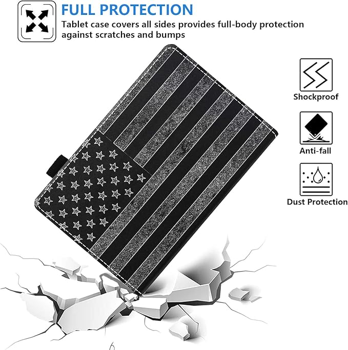 Case for All-New Kindle Fire HD 10/Fire HD 10 Plus Tablet 10.1 inch (11th Generation 2021 Released) - Slim PU Leather Cover with Auto Sleep Wake - American Flag