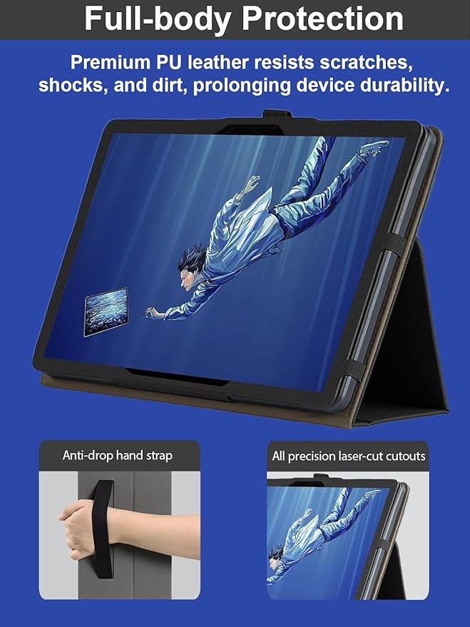 Tablet Case with WACOM MovinkPad Pro 14 Auto Sleep/Wake Protective Sleeve Tablet Cover with Pen Holder to Securely Store Stylus Stand Function Handheld Band Shock Resistant（Black ）