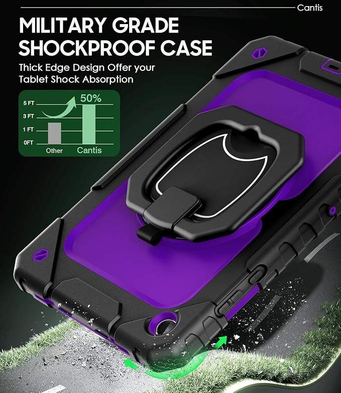 Cantis Case for Samsung Galaxy Tab A11 Plus 11 Inch 2026 (SM-X230/X236/X238) Shockproof Case for Tab A11+ with Screen Protector/Rotating Stand/Pen Holder/Shoulder Strap Black+Darkpurple