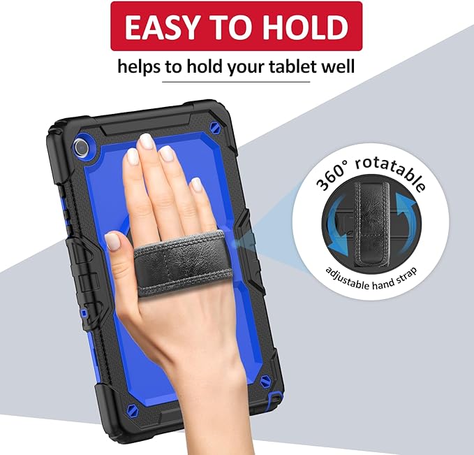 Ambison Case for Samsung Galaxy Tab A9+ Plus 11'' 2023 [Kids Proof] Full Body Protective Case with 9H Tempered Glass Screen Protector 360° Rotatable Kickstand &amp Hand Strap (Blue)