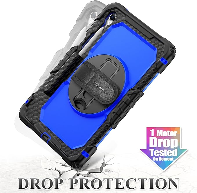 SEYMAC stock Case for Samsung Galaxy Tab S11 Tablet Case 11'' Protective with Screen Protector Pencil Holder 360 Degree Rotate Kickstand Hand Strap Shoulder Strap Blue