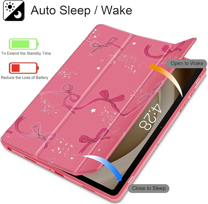 Tuiklol for Samsung Galaxy Tab A9+ Tablet 11” / A9+ Plus 2024 2023Buit-in S-Pen Holder with Clear Protective Cover Transparent Back Shell Auto Wake/Sleep Samsung Tab A9 Plus CoverBow-Watermelon Red