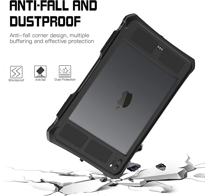 ShellBox Case for iPad Pro 11 Inch 2021/2020Full-Body Protective CaseMagnetic Pencil HolderExternal Keyboard InterfaceIP68 Waterproof Dustproof Shockproof iPad Pro 11 Inch Case (Black)