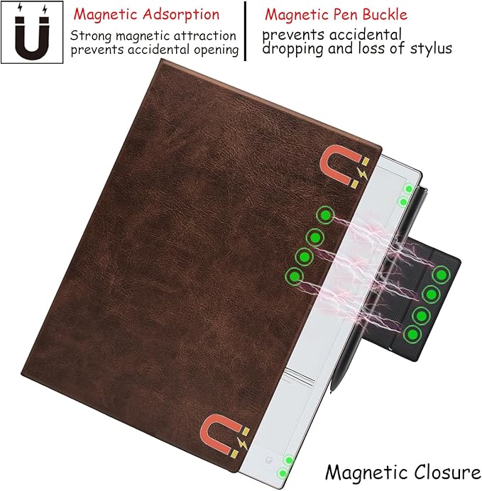Magnetic Stand Folio Case for iFLYTEK AINOTE 2 10.65 E-Ink Tablet (2025 Released) Ultra-Thin Lightweight Premium PU Leather Cover with Magnetic Pen Buckle &amp Auto Sleep/Wake (Cowhide Brown)