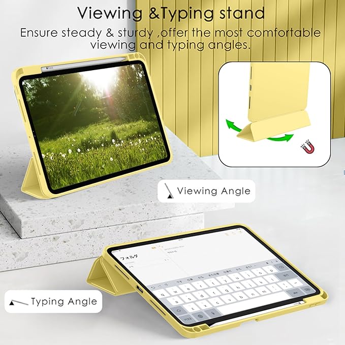 ZryXal iPad Pro 11 Inch Case (M5) 2025/ (M4) 2024 (Model: A2836/A2837/A3006) Trifold Stand Smart Cover with Pencil Holder and Soft TPU Back Auto Wake/Sleep (Yellow)