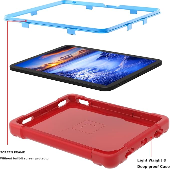 Compatible with Apple iPad Air 4 10.9/iPad Air 5 10.9 Tablet CaseRugged Kids Case with Stand Lightweight Shockproof Kids Friendly Tablet Cover Red+Blue