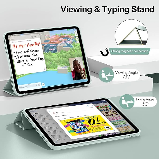KENKE for iPad A16 11th Generation Case (11 Inch 2025 Release) iPad 10th Generation Case 10.9 Inch 2022 Without Pencil Holder Slim Trifold Stand Protective Cover with Soft TPU Back Light Green