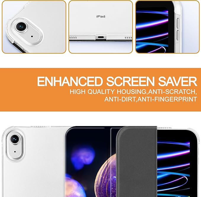 Tuiklol Case for iPad 11 inch A16 2025 Generation 11th / iPad 10.9 inch 2022 10th Gen Buit in Pencil Holder with Shockproof Cover PC Clear Transparent Back Shell Auto Wake/Sleep Purple Violet