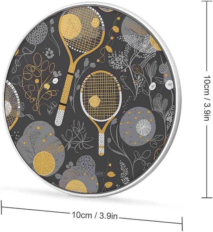 Funny Tennis Racquets and Tennis Balls Wireless Charger Fast Wireless Charging Pad with USB Cable 10W Anti-Slip Magnetic Wireless Charger Portable Slim Charger Puck Travel Charging Station