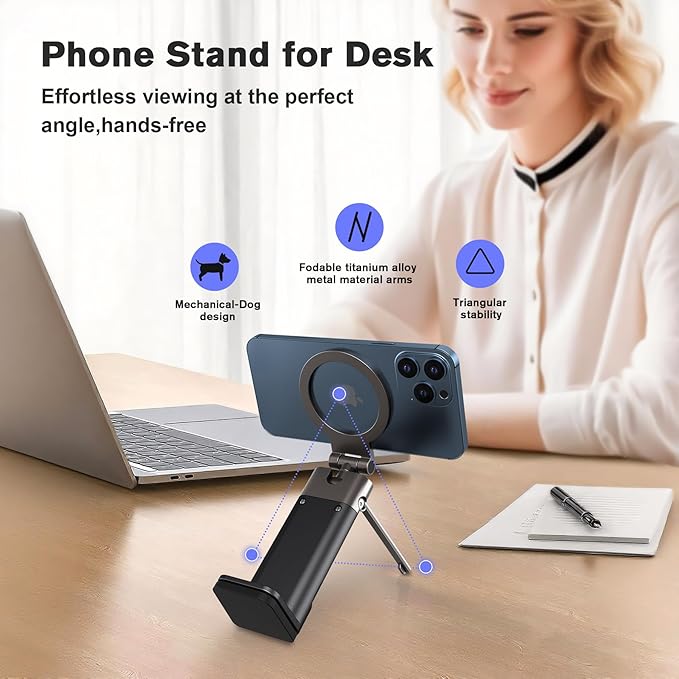 Airplane Travel Essentials Men Phone HolderPlane Phone Mount for MagSafeFoldable Magnetic Phone Stand for Desk 360° Swivel Universal in Airplane Gadgets Spring Break Essentials for iPhone 17