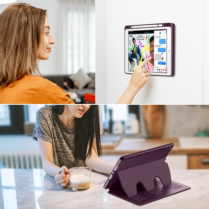 VIKESI Case for iPad 9th / 8th / 7th Generation 10.2 inch (2021/2020/2019 Released)Multiple Angles Magnetic Stand CoverShockproof BackPencil Holderand Auto Sleep/WakeDark Purple