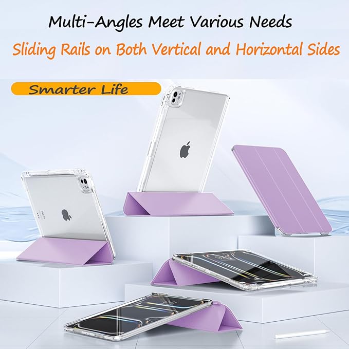 Case for iPad Pro 11 Inch 4th/3rd/2nd Generation (2022/2021/2020) with Pencil Holder Slide to Separate Auto Sleep/Wake Detachable Trifold Stand Slim Clear Cute Protective Leather Cover (Violet)