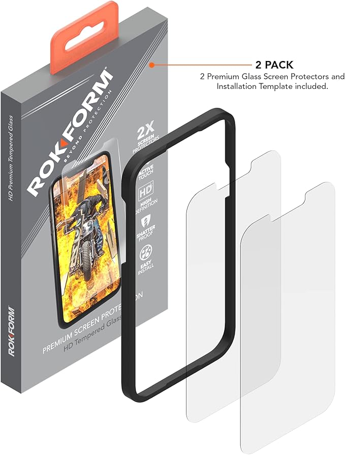 Rokform - iPhone 13 Pro Max Screen Protector Active Touch Shatter Proof High Definition Case Friendly Tempered Glass iPhone Screen Protector 2 Pack (Clear)