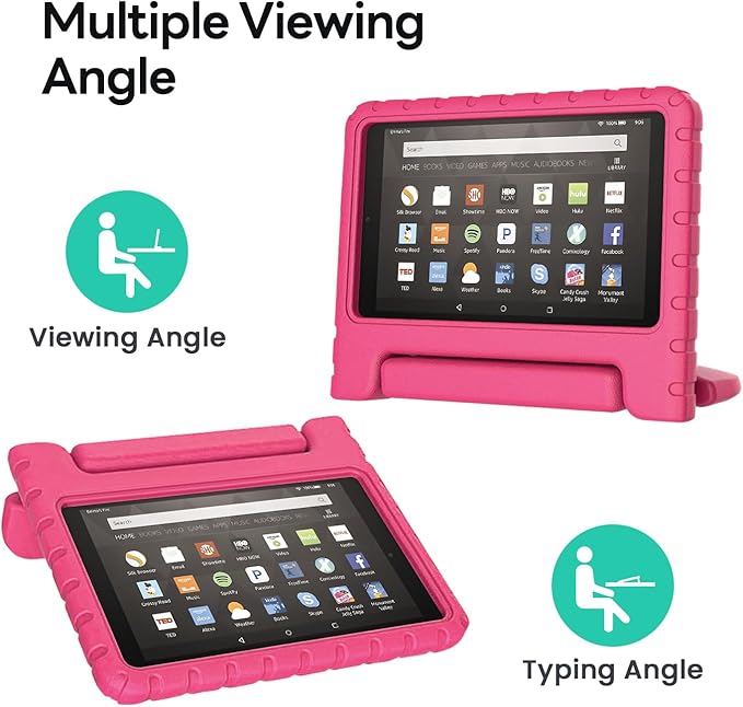Kids Case for Kindle Fire HD 8 Tablet 8th/7th/6th Generation (2018/2017/2016 Release) Soft Flexible Lightweight Shockproof Durable with Handle Stand Rose