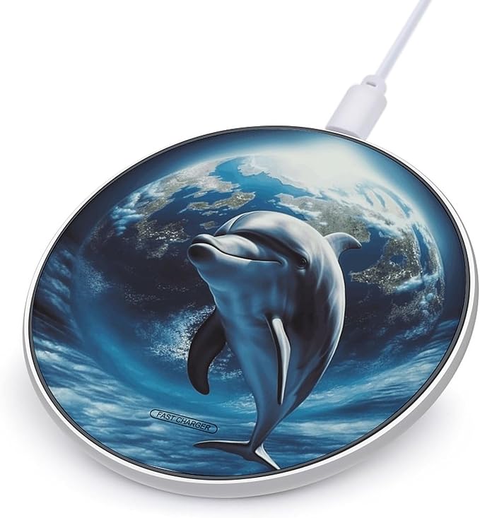 Dolphin Earth Wireless Charger Fast Wireless Charging Pad with USB Cable 10W Anti-Slip Magnetic Wireless Charger Portable Slim Charger Puck Travel Charging Station