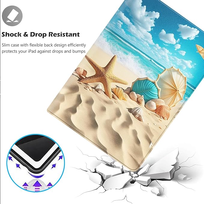 Case for iPad Pro 13 Inch M4 (iPad 7th Generation 2024)Adjustable Stand Auto Wake/Sleep Function Full Body Protection Cover - Summer Beach