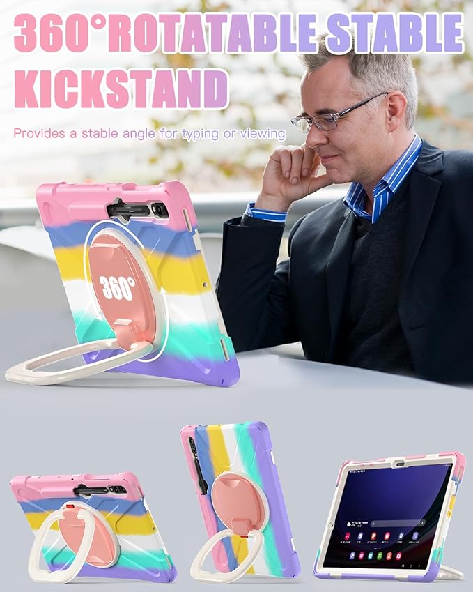 BRAECN Case for Samsung Galaxy Tab S10+/S9 FE+/S9+ 12.4 Inch 2024 Rugged Silicone Case w/S Pen Holder Screen Protector Handle Grip/KickstandShoulder Strap for Galaxy Tab S10 Plus Colorful Pink