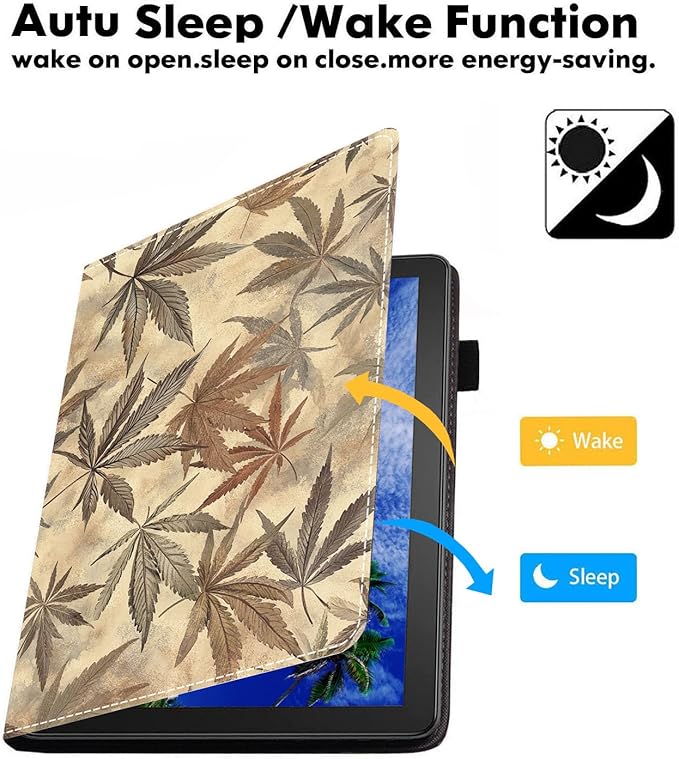 Case for Amazon Fire HD 10/HD 10 Plus Tablet 10.1 (13th/11th Generation 2023/2021 Release) Slim PU Leather Cover with Card Slot &amp Auto Wake/Sleep Marijuana Leaf Weed