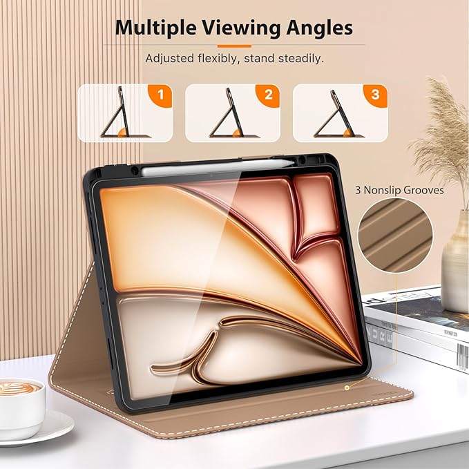MoKo Case for iPad Air 13 Inch (M3 2025 / M2 2024) &amp iPad Pro 12.9 2022/2021 with Pencil Holder Premium Leather Folio Stand Cover for iPad Air 13 Inch/iPad Pro 12.9 Inch 6th/5th GenBrown