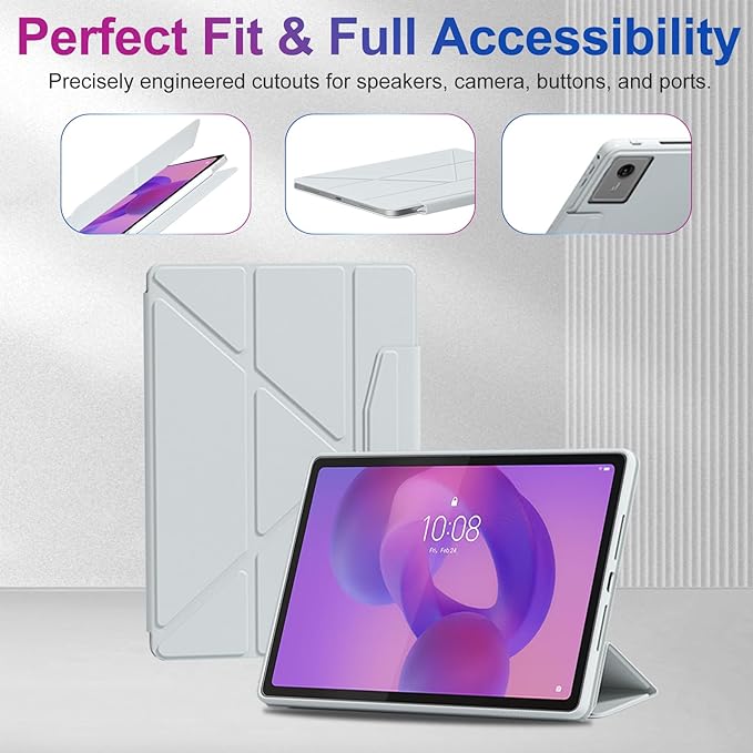 Case for Lenovo Idea Tab Plus 12.1 Inch – Multi-Angle Stand PU Leather Soft Cover with Hidden Pencil HolderSlim Lightweight Back Protective Folio Case ShockproofAnti-Scratch[Grey]