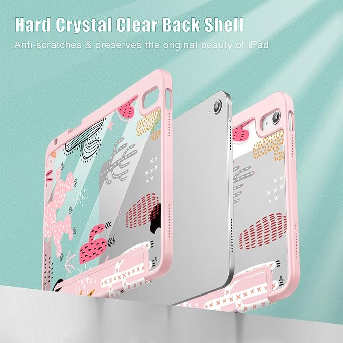 Mektron Case for 2026 iPad Air 13 inch M4 Cover Compatible 2025 iPad Air 13 inch M3 2024 iPad Air 13 inch M2 with Pencil Holder Shockproof Clear Shell Colorful Cacti