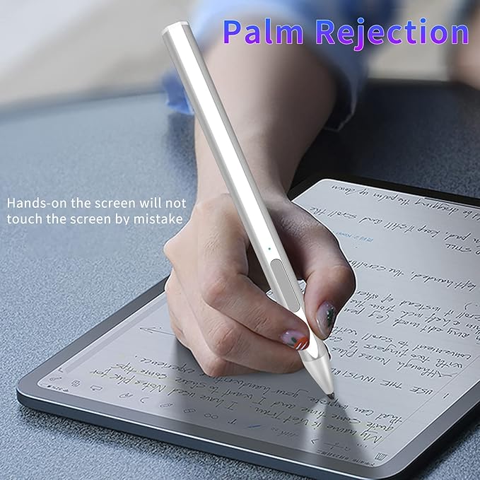Stylus for Microsoft Surface Pro9/8/7/6/5/4/3/X Surface Laptop/Book/Studio Surface 3/Go/Go2/Go3 4096 Pressure Sensitivity Magnetic Attachment USB Charging Palm Rejection Function Silver
