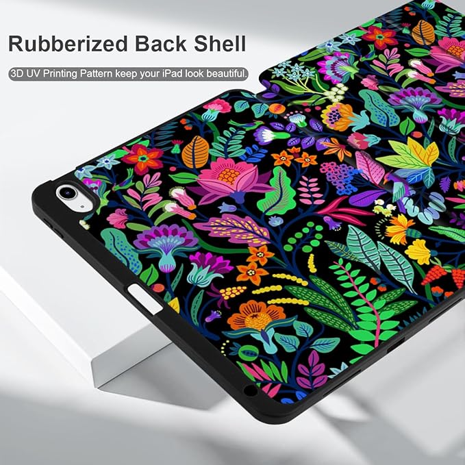 MEEgoodo for M4/M3/M2 iPad Air 11 inch Case 2026 2025 2024Case for iPad Air 5th Generation/iPad Air 4th Gen 10.9 inch 2022 2020 Tablet Cover with Soft TPU Back Shell Bright Flowers &amp Tropic Lea