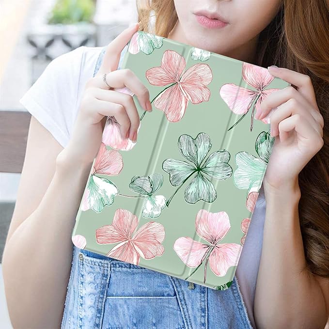 JOYLAND Flower Case for iPad 10th Generation Case 10.9 inch/iPad (A16) 11th Generation 11 Inch 2025 with Pencil Holder-Trifold Stand Protective Cover with Soft TPU BackGreen