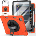 Case for iPad Pro 13 Inch M5 2025/ M4 2024: Military Grade Cover for iPad Pro 13 with Screen Protector - Stand - Handle - Shoulder Strap - Pencil Holder- Orange