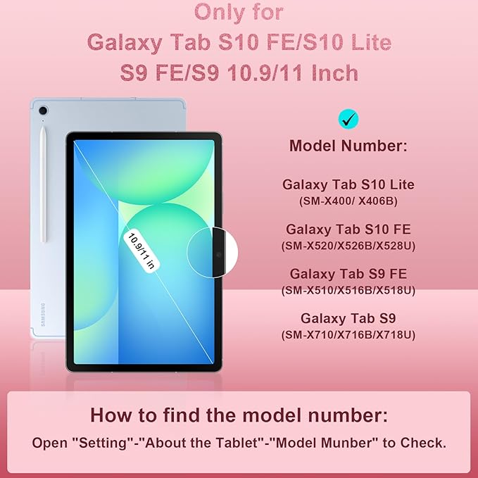 Case for Samsung Galaxy Tab S10 Lite/S10 FE/S9 FE 10.9 Inch Samsung Tab S9 11 Inch Rugged Galaxy S10 Tablet Cover with Pen Holder 360 Rotating Stand Shoulder Strap Screen Protector Rosegold
