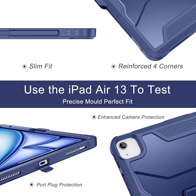 Soke Case for iPad Air 13-Inch M4 2026 M3 2025 &amp M2 2024with Built-in Screen Protector and Kickstand Rugged Full-Body Heavy Duty Protective Cover for Apple iPad Air 13 - Navy Blue