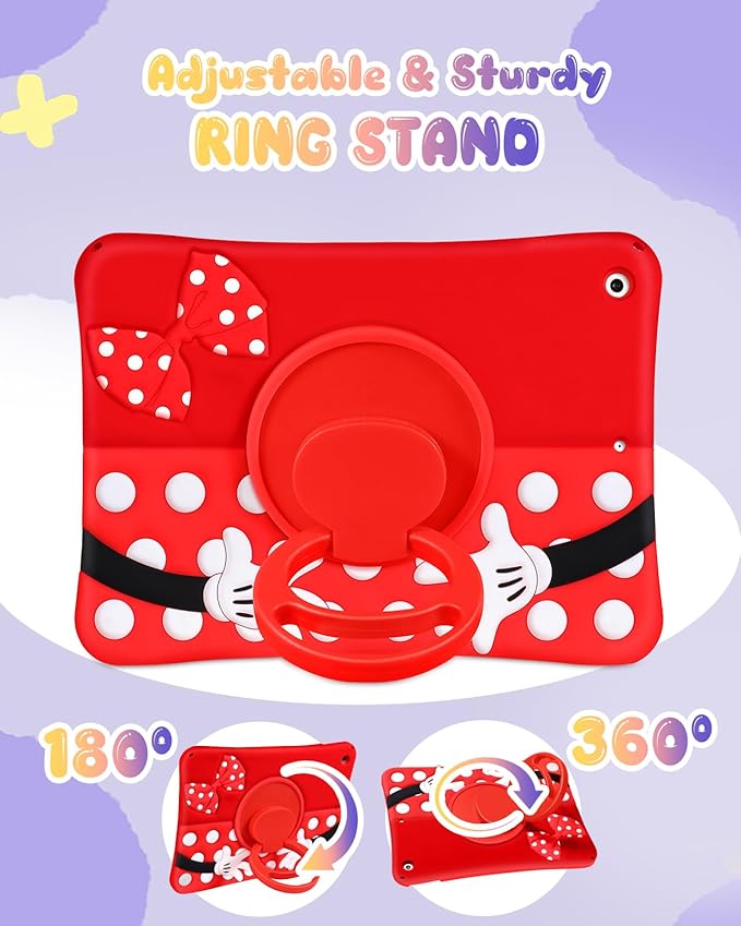 Cute Case for iPad 9th/8th/7th Generation - Silicone 3D Design for Girls Women Teens Girly Kawaii Funny Cartoon Soft Stand for iPad Case 9th/8th/7th Generation with Lanyard 10.2 InchRed