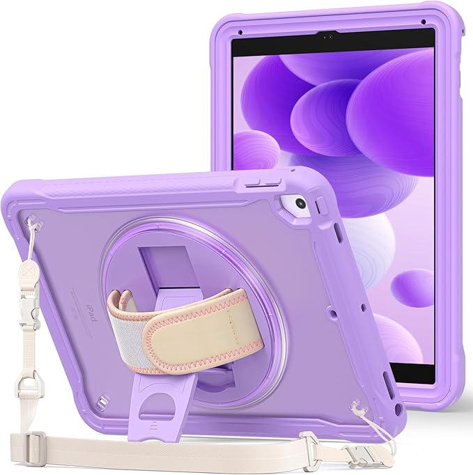 ProCase Rugged Case for iPad 9.7 Inch 5th 6th Gen/iPad Air 2 / iPad Pro 9.7 Case Heavy Duty Shockproof Rugged Cover with Hand Strap 360 Degree Rotatable Kickstand Protective for iPad 9.7 -Purple