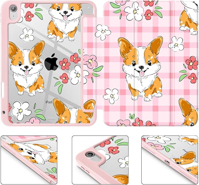 May Chen for iPad Air 11-inch M4/M3/M2 (2026/2025/2024) iPad Air 5th/4th 10.9 Inch - Shockproof Cover with Clear Back Shell &amp Penceil Holder Auto Wake/Sleep Stand Cover Dog Stripes